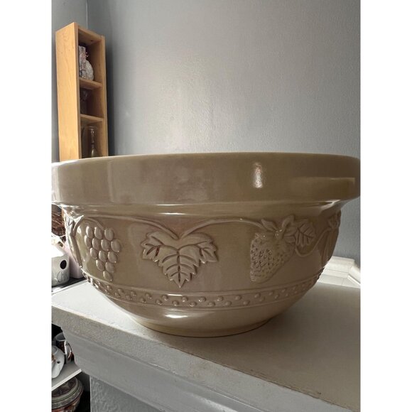 VINTAGE Stoneware Mixing Bowls Set of 2 (10" & 8") | Embossed Fruit Grapes Pear - Picture 5 of 8